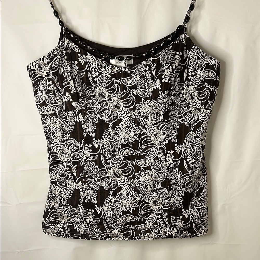 LOFT White and Brown Fitted Camisole Tank Top